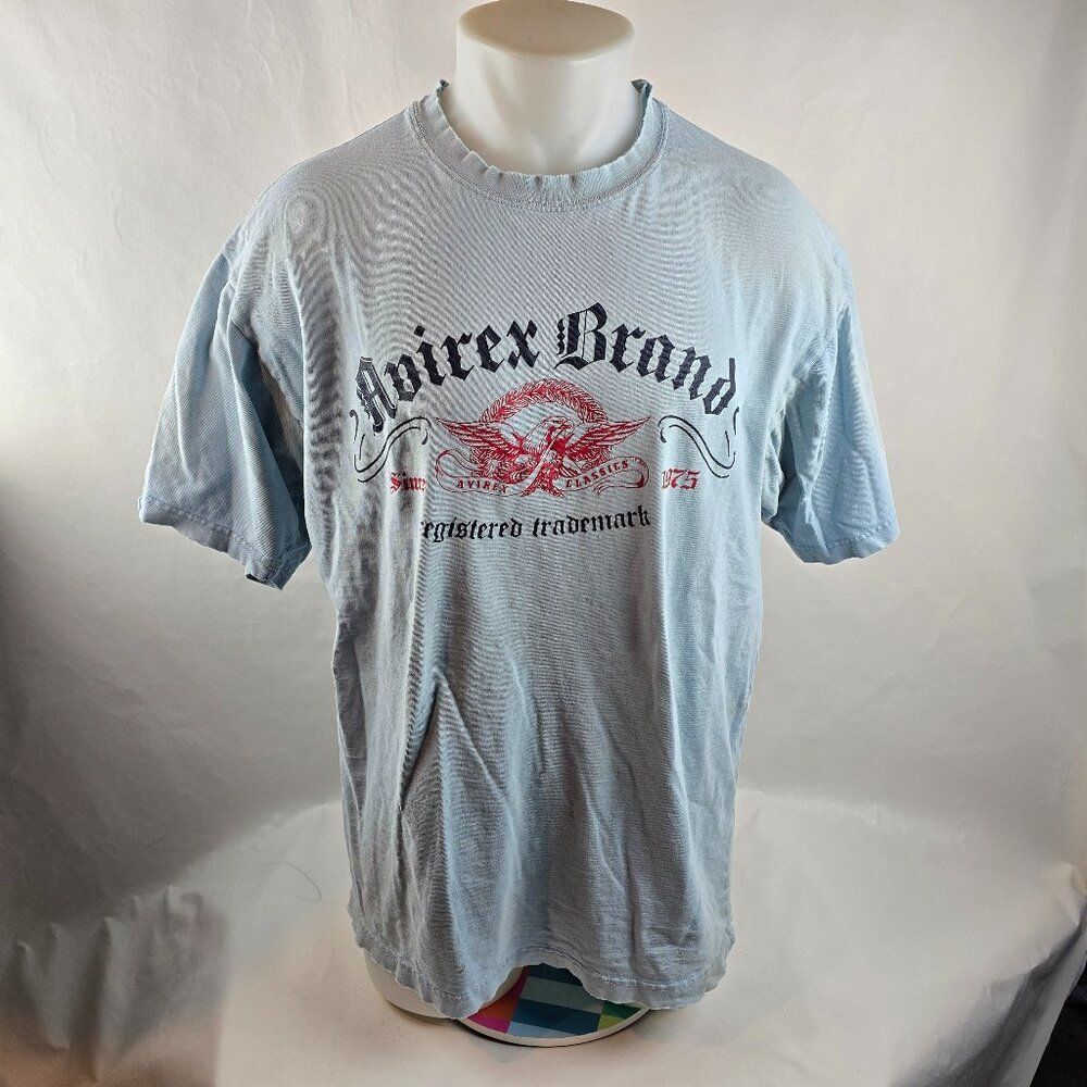Avirex T Shirt Mens XL Blue Graphic Tee Crew Neck Thrashed Holes Eagle Y2k Vtg